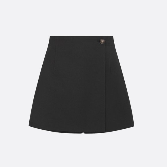 Montaigne SKORT WITH CD BUTTON Black Wool and Silk size 6 - Picture 2 of 9